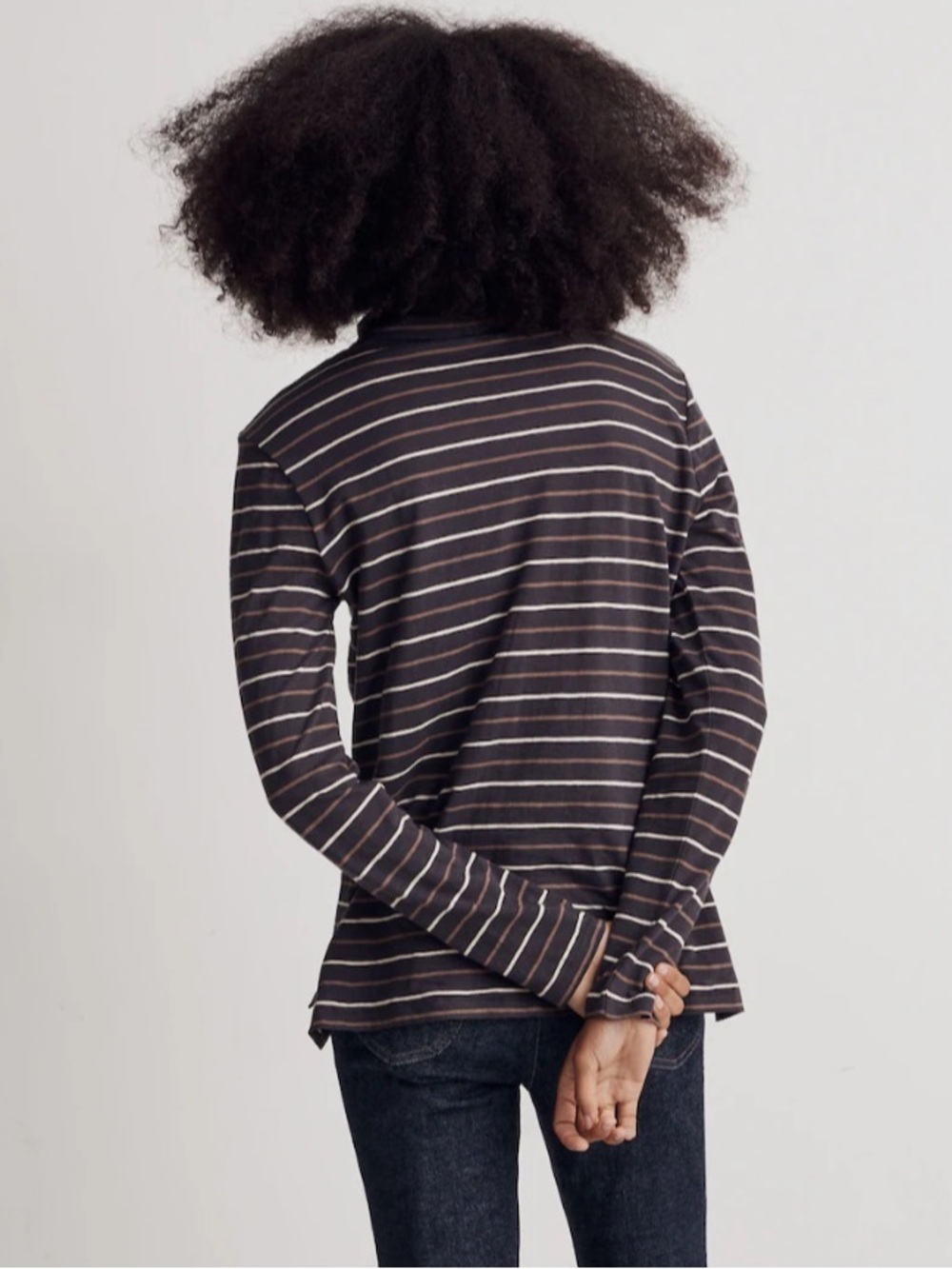 Madewell Whisper Cotton Turtleneck Top in Tessie Stripe small - Picture 3 of 9